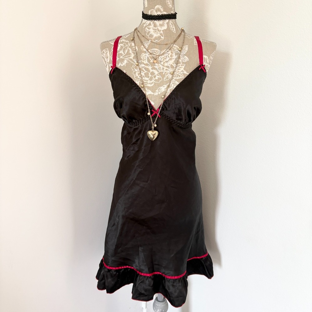 Cinema Etoile Womens 2XL Black Red Satin Babydoll Slip Lingerie